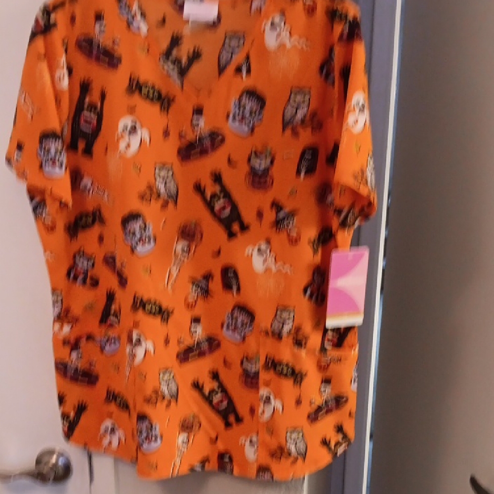 Scrubstar Orange Halloween Scrub Top